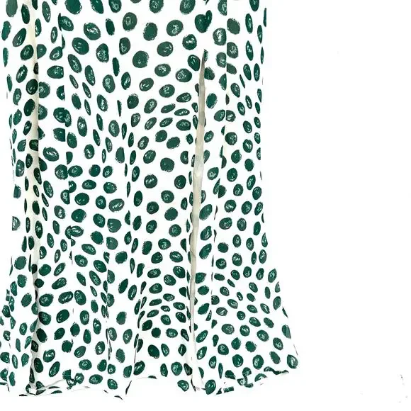 Reformation Fulton Midi Dress Green Polka Dot Slit Tapioca 8 Spring Leopard - Picture 8 of 12
